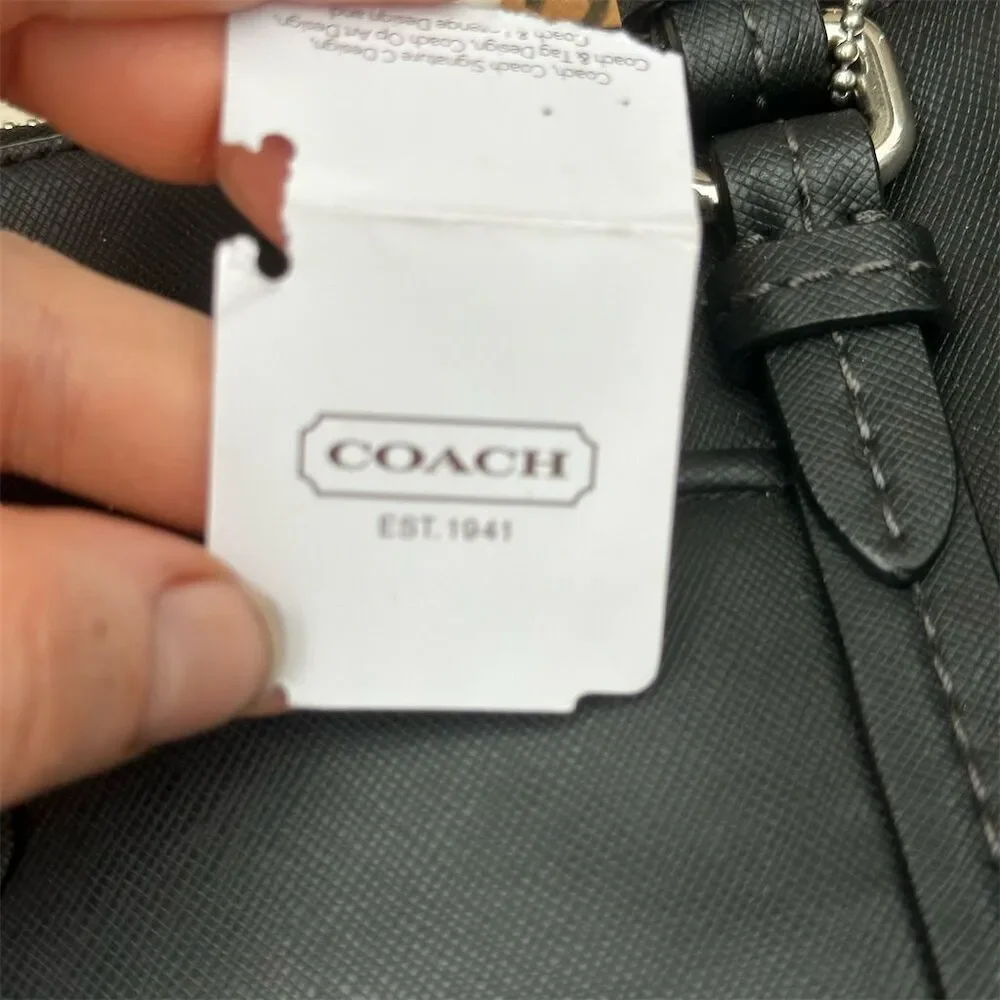 Coach Peyton Leather Double Zip Carryall Tote Bag Black Large